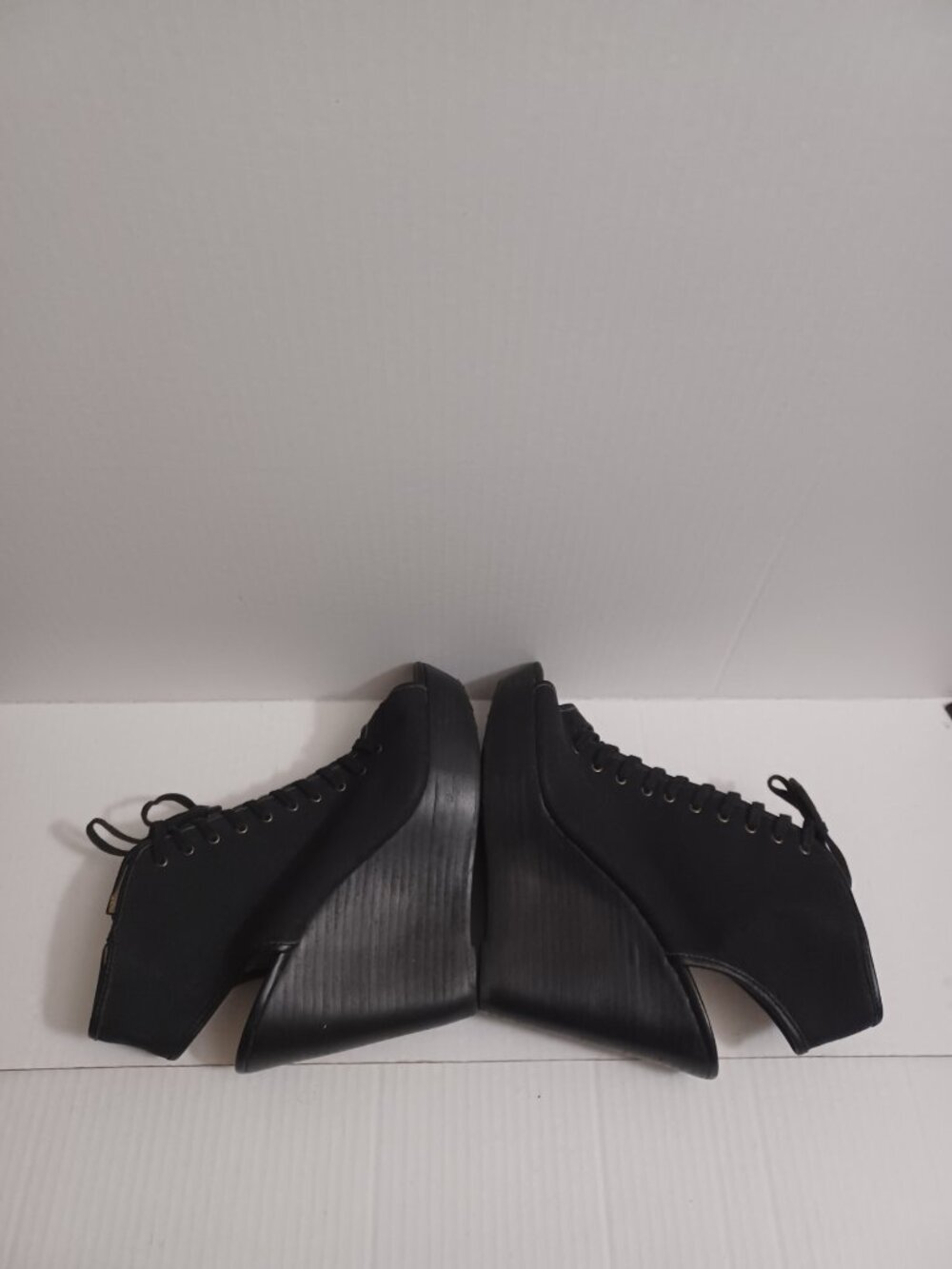 STEVE MADDEN TREPPIDD LACE-UP WEDGE OPEN TO OPEN HEEL BOOTIE SANDALS BLACK 9.5 - Picture 5 of 15